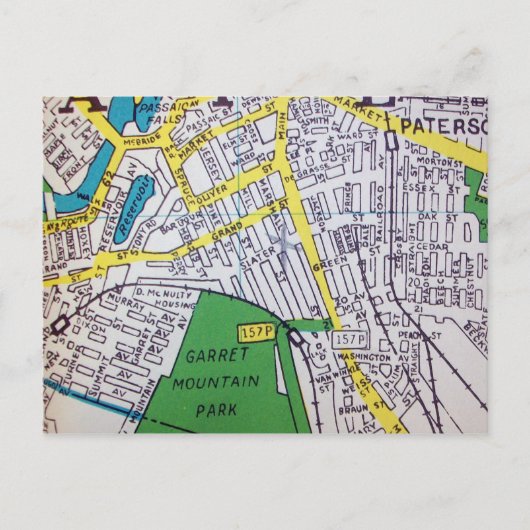 Paterson, NJ  Map Briefkaart (Voorkant)