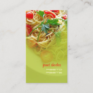 Pâtes au pesto + cartes de visite de restaurant
