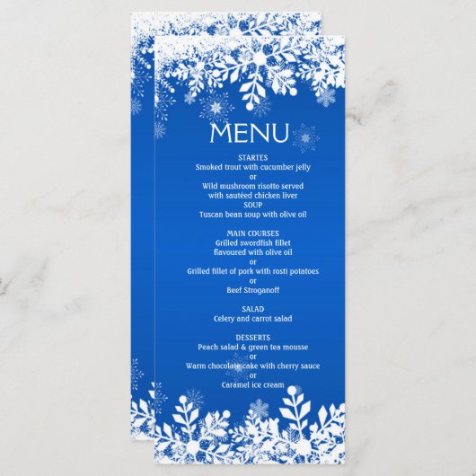Pâtes blanches sur le bleu Mariage de Noël Menu (Devant / Derrière)