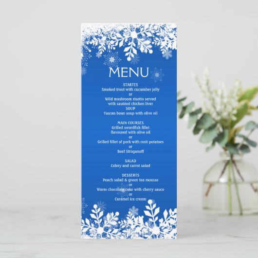 Pâtes blanches sur le bleu Mariage de Noël Menu (Debout devant)