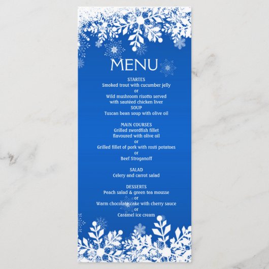 Pâtes blanches sur le bleu Mariage de Noël Menu (Devant)