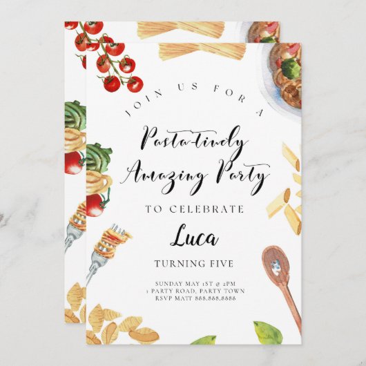Pâtes Dîner Italien Invitation Anniversaire (Devant / Derrière)