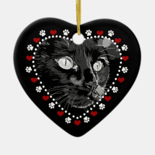 Pâtes et coeurs de chat noir Ornement personnalisé