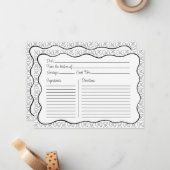 Pâtes Motif Chic Black & White Wavy Recette Carte (Devant/Arrière en situation)