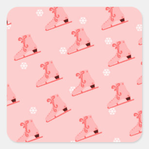 Patin à glace rose Blush Autocollant rond classiqu
