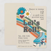 Patinage à rouleaux des années 70 Invitation de fê (Devant / Derrière)