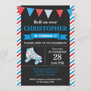Patinage à rouleaux Invitation Anniversaire Fête d