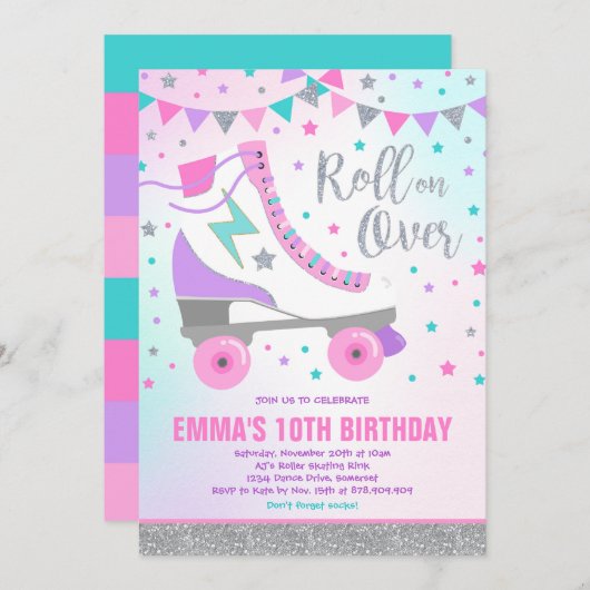 Patinage à rouleaux Invitation Anniversaire Patina (Devant / Derrière)