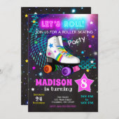 Patinage à rouleaux Invitation fête d'anniversaire (Devant / Derrière)