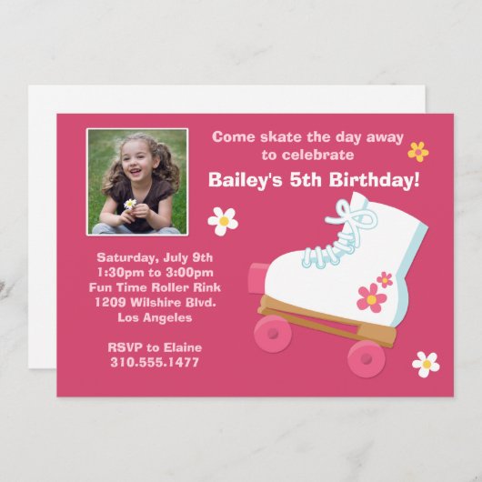Patinage à roulettes Invitation à la fête d'annive (Devant / Derrière)