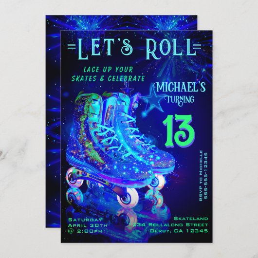 Patinage Anniversaire Fête Invitation (Devant / Derrière)