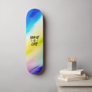 Patinage est Vie Watercolor Spring Skateboard