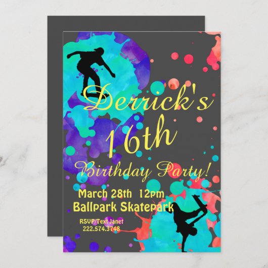 Patinage Invitation d'anniversaire (Devant / Derrière)