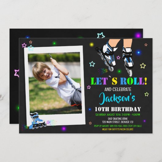Patinage photo invitation anniversaire Roller part (Devant / Derrière)