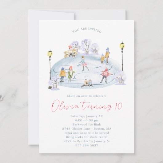 Patinage sur glace Anniversaire Fête Invitation (Devant)