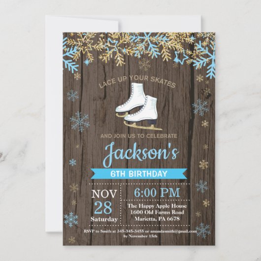 Patinage sur glace Invitation à la fête d'annivers (Devant)