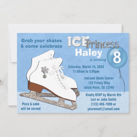 Patinage sur glace Invitation Anniversaire BLUE Ic (Devant)