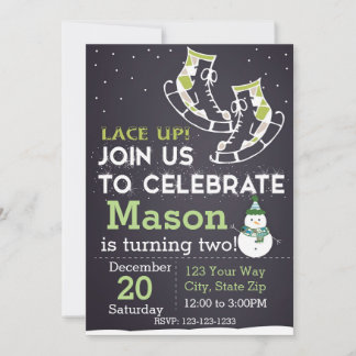 Patinage sur glace Invitation d'anniversaire (vert