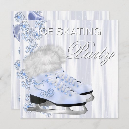 Patinage sur glace Invitations de fête d'anniversa (Devant / Derrière)
