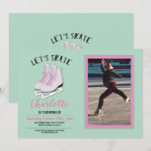 Patinage sur glace rose photo Invitation de fête d (Devant / Derrière)