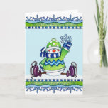 Patinage sur glace Snowman - Carte de voeux<br><div class="desc">Une carte de voeux hivernale avec un bonhomme de neige en patinage sur glace.</div>