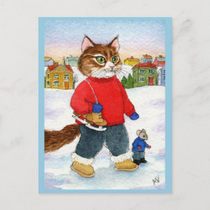 Patineur de souris chatte hiver nature carte posta