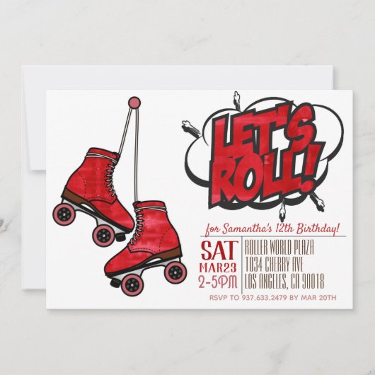 Patinons à roulettes Invitation Anniversaire (Devant)