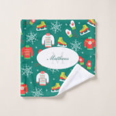 Patins à glace Snowflakes Turquoise Monogramme Mot (Gant de toilette)