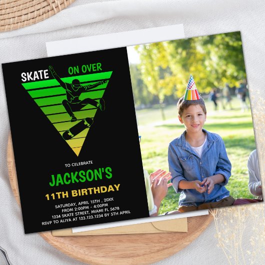 Patins Jaune Vert Patinage Anniversaire Invitation