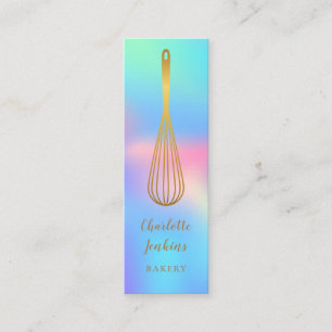 Patisserie Chef Rainbow Holografische Gouden Whisk Mini Visitekaartje