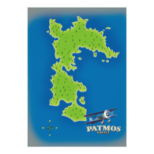 Patmos Griekenland eiland kaart Foto Afdruk