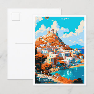 Patmos Griekenland vintage reisillustratie Briefkaart