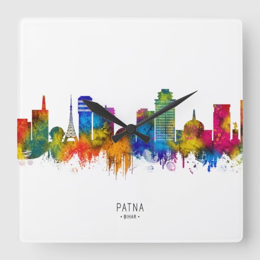 Patna Bihar Skyline Vierkante Klok (Voorkant)