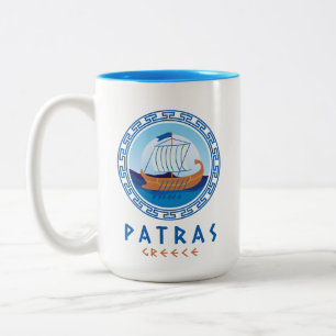 Patras, Griekenland Grieks scheepsontwerp Tweekleurige Koffiemok