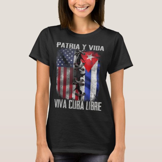 Patria Y Vida Leef Cuba Vrij Patriotisch Retro VS T-shirt (Voorkant)