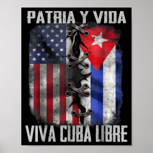 Patria Y Vida Viva Cuba Libre Patriottische Retro  Poster (Voorkant)
