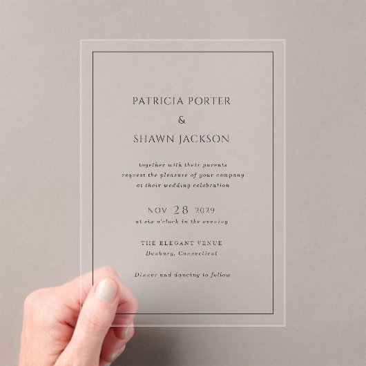 Patricia Classic Elegant Wedding Acryl Uitnodigingen (Insitu (Draagbaar))