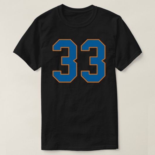 Patrick Ewing Knicks #33 Blue with Orange Outline T-shirt (Design voorkant)