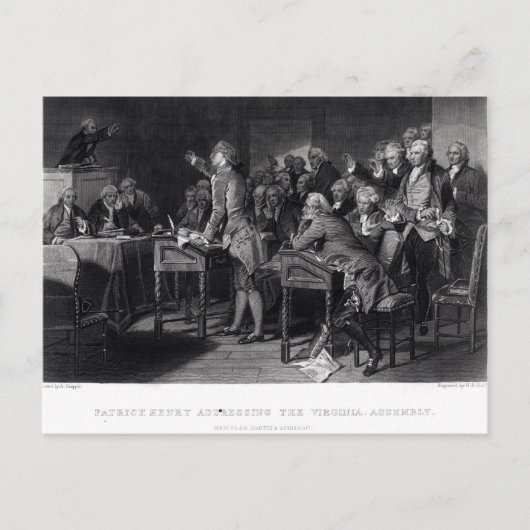 Patrick Henry richt zich tot de Virginia Assembly Briefkaart (Voorkant)