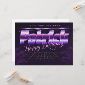 Patrick Name Vorname lila retro Karte Geburtstag Kaart (Voorkant / Achterkant in situ)
