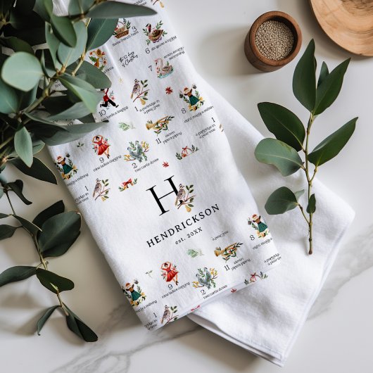 patrijs | 12 Dag van Kerstmis Monogram Handdoek