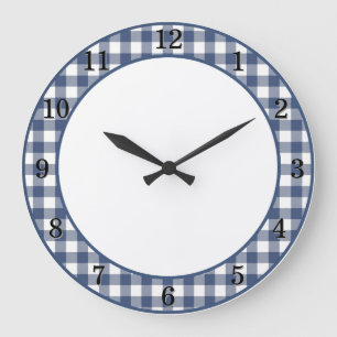 Patriot Blauw Gingham Boerderij Keuken Wandklok Grote Klok