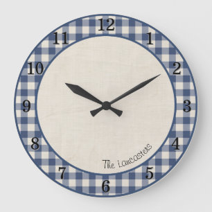 Patriot Blauw Gingham Boerderij Klok met Naam