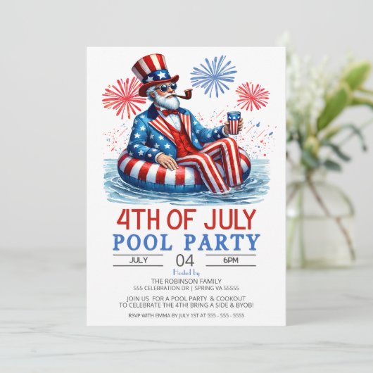 Patriot rood wit en blauw 4 juli Pool Party Kaart (Staand voorkant)
