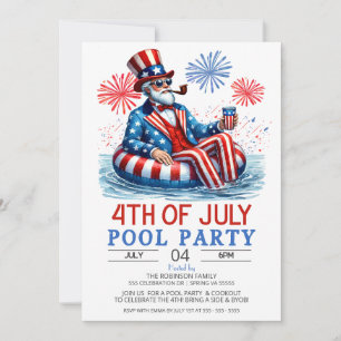 Patriot rood wit en blauw 4 juli Pool Party Kaart