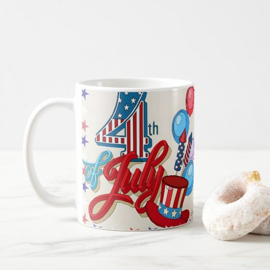 Patriotic 4th of July Mug USA Independence Day (Avec donut)