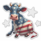 Patriotic American Flag Cow Illustration Sticker (Voorkant)