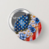 Patriotic American Flag Floral Glitter Button (Voorkant /achterkant)