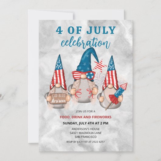 Patriotic American Gnomes 4th Of July Invitations (Devant)
