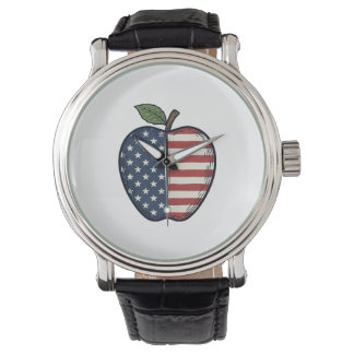 Patriotic Apple Vintage Engraving Vector Design_1 Horloge